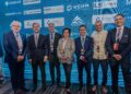 De izquierda a derecha: Máximo Pacheco, presidente del directorio de Codelco; Iván Arriagada, CEO de Antofagasta Minerals; Juan Ignacio Díaz, presidente de ICA; Aurora Williams, ministra de Minería; Patricio Hidalgo, presidente de Anglo American Chile; Rohitesh Dhawan, presidente del ICMM y Rohit Pathak, CEO de Hindalco. Créditos: Cedida