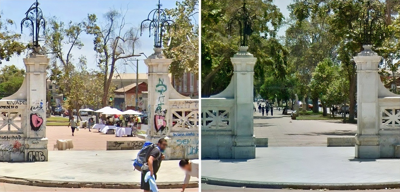Casco histórico de La Serena en 2025 y 2012. Créditos: Google Street View