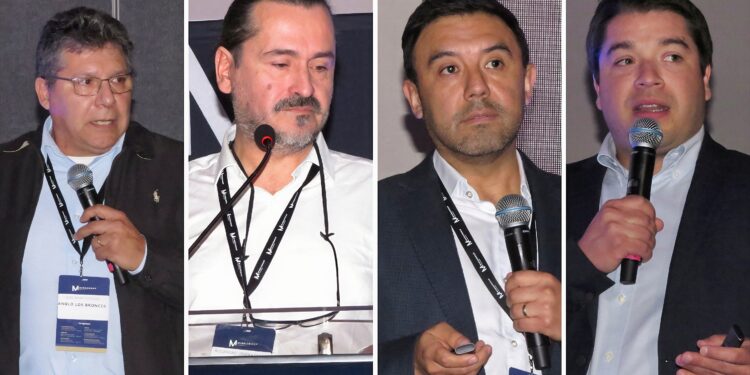 Luis Montecinos (Anglo American Los Bronces), Alejandro Irarrázabal (ECOS), Patricio Matalama (BRASS Chile) y Carlos Strange (Gold Fields). Créditos: InfoMINERÍA