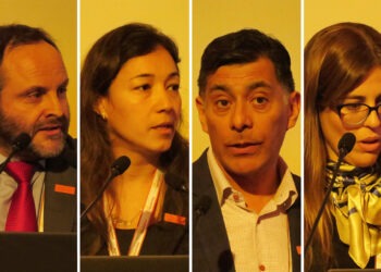 Juan Cristóbal Videla (Codelco), Cláudia Neves (Vale Brasil), Marcelo Cortés (BHP Australia) y Débora Sugamiele (Teck Resources). Créditos: InfoMINERÍA