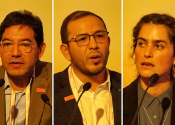 Jorge Calderón (Antofagasta Minerals), Víctor Valdiviezo (Marcobre) e Irene del Real (Pontificia Universidad Católica de Chile). Créditos: infoMINERÍA