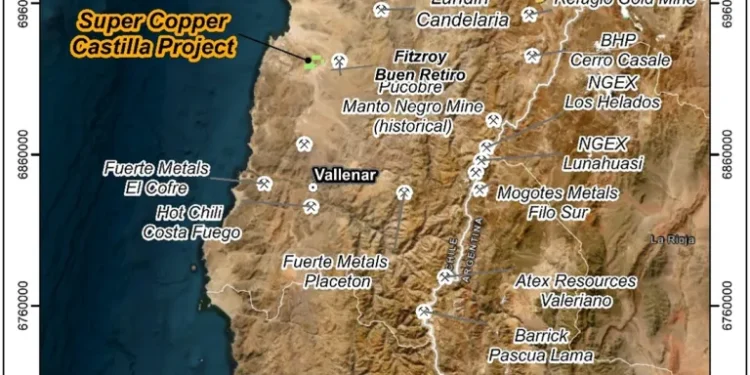 Muestreo general de las ubicaciones de las minas de Super Copper