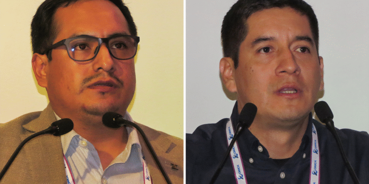 Luis Chacón, jefe de la célula de analítica avanzada, y Jorge Infantes, superintendente de planta concentradora y analítica avanzada, ambos de Marcobre. Foto: InfoMINERÍA.