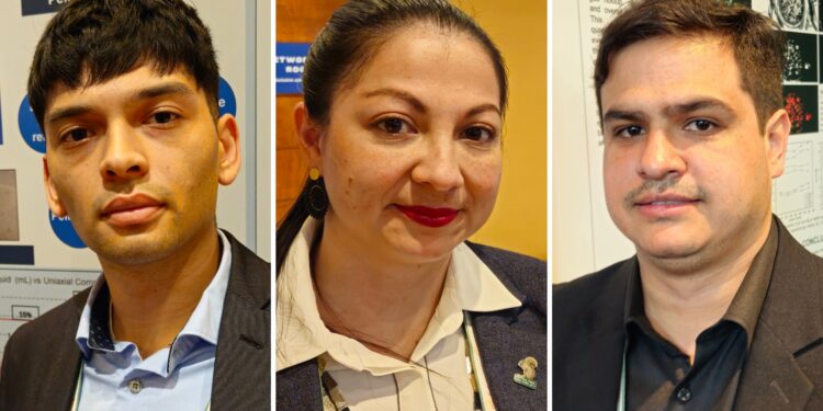 De izquierda a derecha: Sebastián Zambra (Universidad Católica del Norte), Ginna Jiménez (Universidad de Concepción) y Camilo Cuervo (Universidad de Concepción). Foto: InfoMINERÍA.