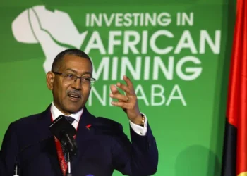 El ministro angoleño de Recursos Minerales, Petróleo y Gas, Diamantino Azevedo, durante su intervención en la conferencia "Invertir en la Minería Africana". Créditos: REUTERS/Shelley Christians