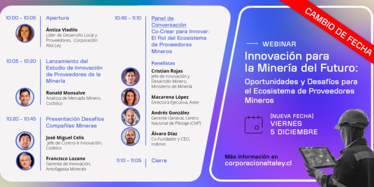 Webinar organizado por Alta Ley abordará brechas y oportunidades de innovación del ecosistema de proveedores mineros