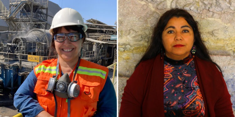 Paula Rojas, académica de la Facultad de Ingeniería y Ciencias de la Universidad Adolfo Ibáñez, y Leticia del Pilar Campos, académica del Departamento de Ingeniería de Minas de la Universidad de Atacama. Créditos: cedida.